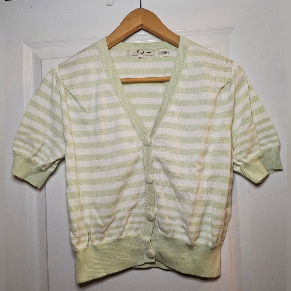 Vintage 90s Pria Petite Striped Short Sleeve Cardigan (LP)